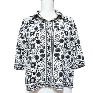Max Studio Womens Black White Floral Rayon Button Down Shirt 3702Q31 Size S